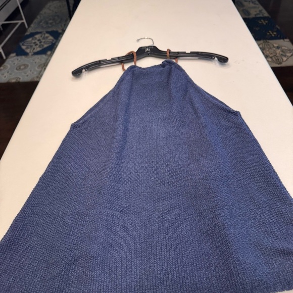 Lauren Ralph Lauren Navy Blue Knit Sweater Tank /halter Top Leather Strap Sz L - Picture 4 of 7